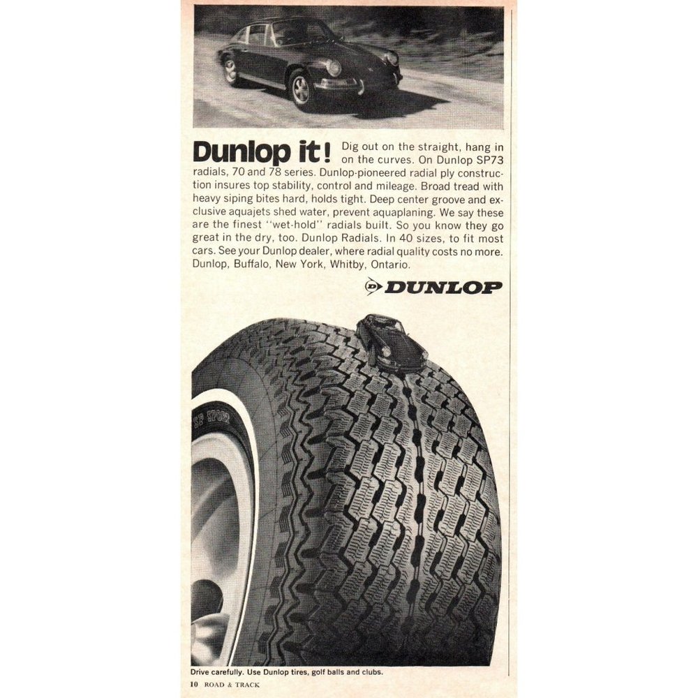 1971 Dunlop Tires Radial Tire Porsche 911 Vintage Print Ad Highway Wall Art 70s